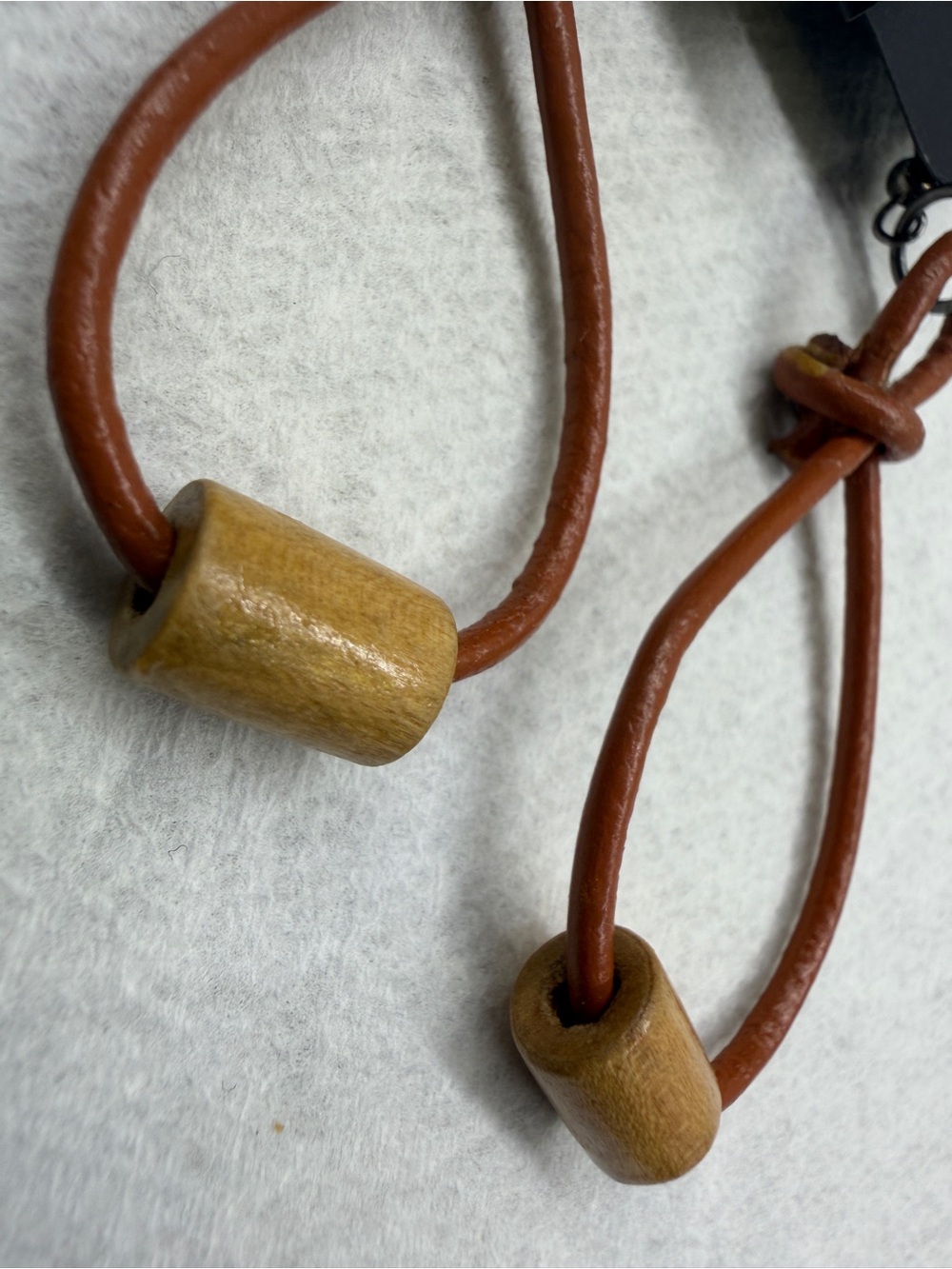 Boho Brown Leather Loop Earrings with Wooden Bead - Picture 5 of 7